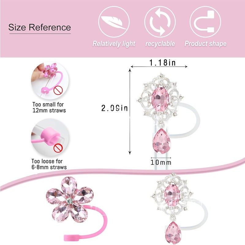 SEMATA 2PCS Cute Diamod Straw Cover Cap for Stanley Cup Accessories,Bling Crystals Straw Toppers for Stanley Tumbler 40&30 oz,Rhinestone Reusable Straws Tips Protectors Compatible with 10mm Straws - Image 2